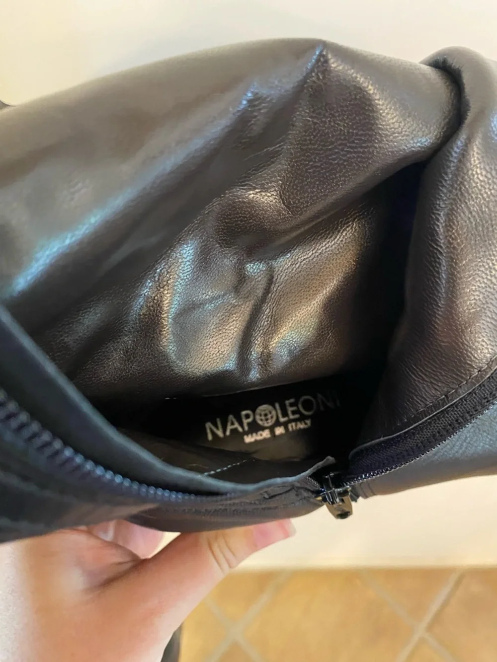 Napoleoni Italian Black Leather Quilted Knee High Boots Size 37